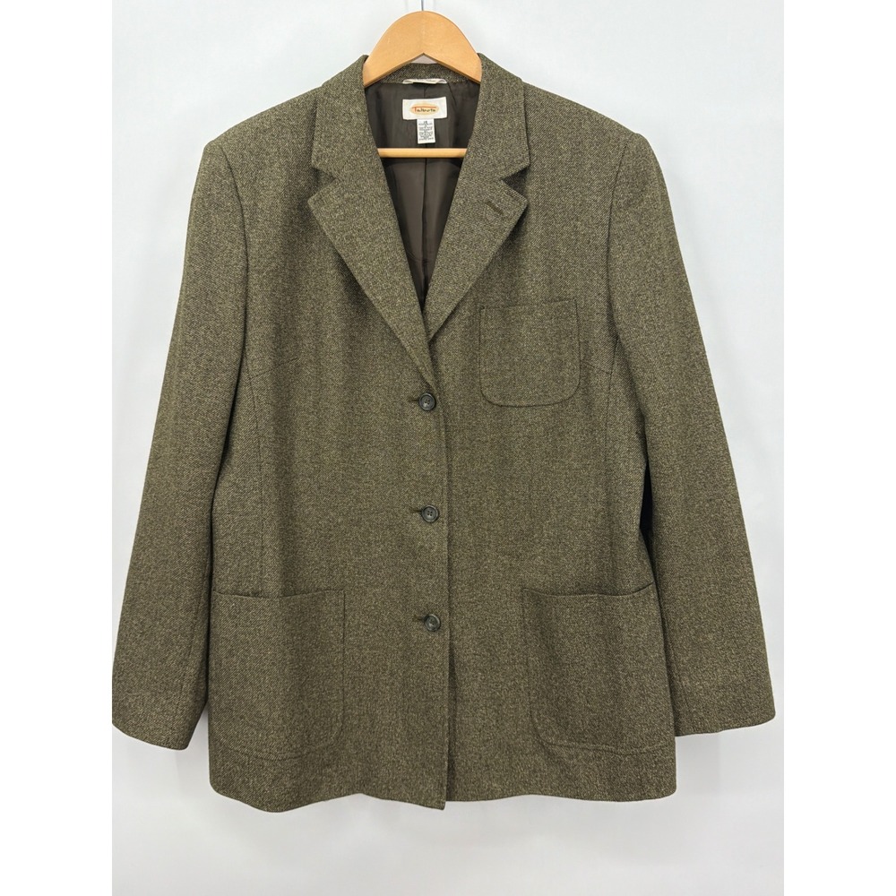 Talbots Olive Green Wool Silk Blend Blazer Italian Fabric Jacket Womens 18